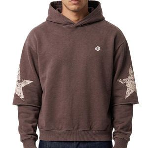 เสื้อฮู้ดดี้ผู้ชายทรงหลวม แขนสองชั้น สไตล์สตรีทแวร์ ลายดาว พิมพ์ลายตามสั่ง รับผลิตโลโก้ ขายส่งจากโรงงาน ผู้ผลิต OEM  ขั้นต่ำในการสั่งซื้อน้อย - Product Image 2