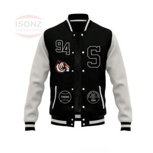 Slim Fit – poche latérale de haute qualité pour hommes, patchs de broderie, Bomber, manches en cuir personnalisées, veste unisexe - Product Image 2