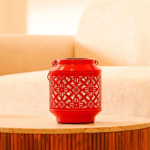 <b>Red</b> Metal Japanese Lantern Clear Glass Patio Pillar <b>Candle</b> Holder Lanterns For Camping And Christmas Decoration Chinese Lanterns - Product Image 1