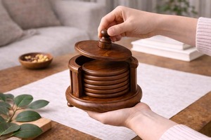 Handmade Wooden Round Coasters Reusable Cup Mats for Coffee Tea and Dining Table At <b>Cheap</b> Price - Product Image 2