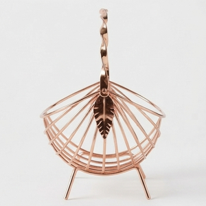Corbeille à fruits en fil de cuivre poli brillant avec poignée, bol de rangement en métal pour la décoration de la cuisine - Product Image 4