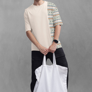 Camiseta de Cuello Redondo para Hombre, Diseño Sólido Estampado, Mezcla de Poliéster/Algodón, Transpirable, Ropa Casual de Calle para Verano - Product Image 5