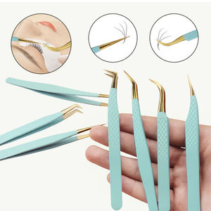 DANTRIC IMPLANTS ชุดแหนบต่อขนตาสแตนเลสสตีลความแม่นยำสูง จับถนัดมือ ด้ามสีฟ้าอ่อน ปลายเคลือบทอง 6 ชิ้น สำหรับมืออาชีพ - Product Image 2