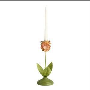 Porte-bougie en fer floral vert avec motif de fleurs roses, décoration d'intérieur - Product Image 1