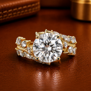 Anillo de compromiso de lujo de oro de 14K y 18K con diamante cultivado en laboratorio de corte redondo de 3.00 ct, certificado IGI, anillo de boda con diseño de racimo marquesa y bypass. - Product Image 1