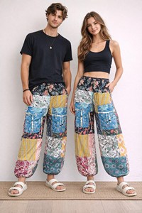 Jaif Textiles Handmade Patchwork Harem <b>Pants</b> Boho Cotton Lounge <b>Pants</b> with Pockets <b>Summer</b> Drawstring Unisex - Product Image 3