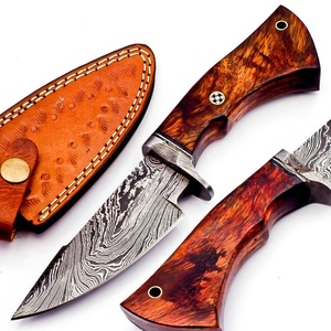 Cuchillo Bowie de Acero Damasco Recto de 10 Pulgadas, Hecho a Mano, de Grado Industrial, con Mango de Madera y Funda de Cuero Puro, ODM/OEM - Product Image 1