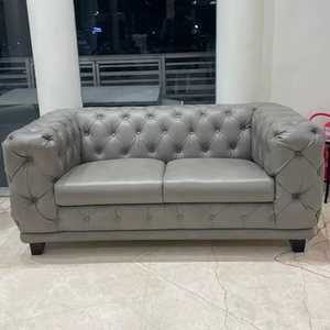 Sofá de cuero genuino 100% de estilo nórdico, sofá curvo de lujo de dos plazas para sala de estar, muebles para el hogar - Product Image 2