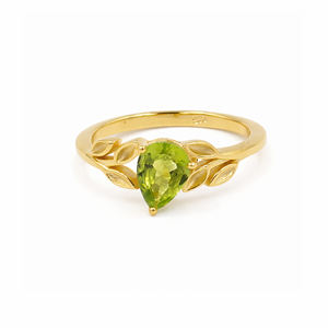 แหวนเงินแท้ 925 ลายใบไม้ประดับเพอริดอทสีเขียว ชุบทอง 1 ไมครอน เคลือบโรเดียม เครื่องประดับดีไซเนอร์ - Product Image 3