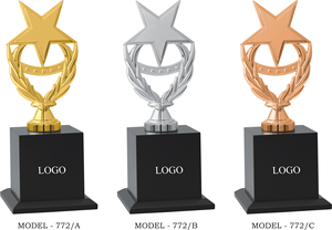Trophée étoile avec couronne de lauriers en alliage de zinc plaqué or, argent, bronze, modèle 772 A B C, gravure durable pour les jeux sportifs - Product Image 3