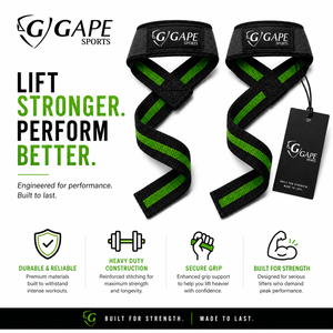 Sangles de levage GAPE SPORTS en nylon noir et vert, antidérapantes, fermeture Velcro, entraînement de force, unisexe, prix de gros, OEM personnalisé - Product Image 6