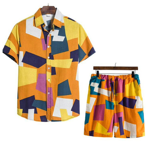 Ensemble T-shirt et short décontracté pour homme, style vintage délavé à l'acide, effet soleil émaillé, dernière mode estivale - Product Image 4