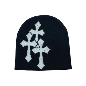 Customized <b>Winter</b> Skull Cuff Less Beanie All Over Logo Knitted Jacquard Beanies With Common Fabric Feature <b>Caps</b> - Product Image 2