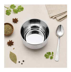 Bol en acier inoxydable au design minimaliste, fait main, en métal poli, plat de service, ustensile de cuisine écologique pour le stockage alimentaire - Product Image 1