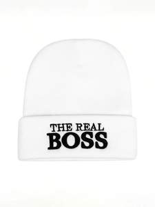The Real Boss Bonnet brodé unisexe, style décontracté, noir, blanc, gris, 56-58CM, en acrylique tricoté - Product Image 6