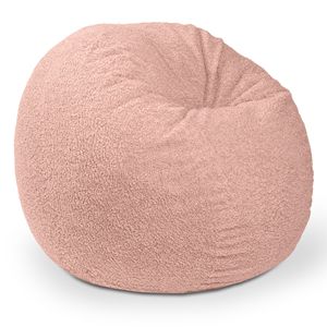 Saxx Grand pouf rond de 4 pieds en fausse fourrure de mouton rose, tabourets et ottomanes - Product Image 2
