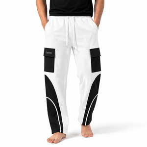Pantalones Jogger Cargo Blancos de Algodón 100% con Contraste, Cintura Elástica con Cordón, Bolsillos Utilitarios de Forro Polar Grueso, Estilo Urbano - Product Image 3