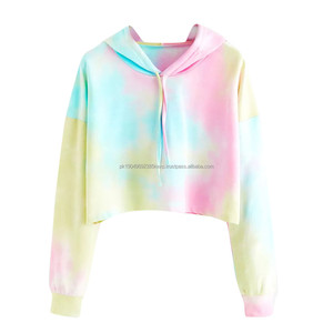 Sweats à capuche courts pour femmes de haute qualité avec manches longues décontracté Tie Dye Style avant Logo printemps saison col à capuche - Product Image 4