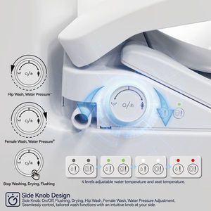 Sedile WC Bidet Intelligente con Manopola Laterale per Regolazione, Sedile Riscaldato, Temperatura e Pressione dell'Acqua, Uso Portatile - Product Image 4
