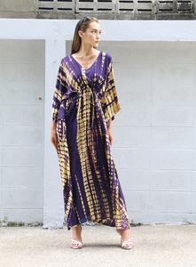 Cotton <b>Kaftan</b> Tie Dye Handmade Summer Beach Wear Resort <b>Plus</b> <b>Size</b> Floor-Length Long Sleeve Vintage Formal Eco-Friendly - Product Image 3
