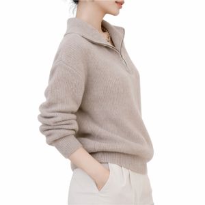 Suéter de punto para mujer con media cremallera, cuello alto, suave, informal, holgado, de invierno, de alta calidad, premium. - Product Image 6