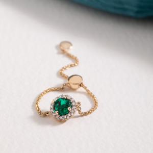 Premium 18K Gold-Plated <b>Adjustable</b> Emerald Green Halo Diamond <b>Ring</b> for Women Luxury Engagement & Party Jewelry - Product Image 3