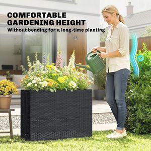 Fioriera Rettangolare Alta in Vimini PE Nero con Fori per Rivestimento Rimovibile, Grande Vaso per Piante da Interno ed Esterno - Product Image 4