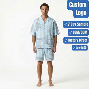 Factory Direct Custom Hawaiian Beach Shirt Shorts <b>Set</b> Private Label OEM ODM Summer Resort Clothing Manufacturer - Product Image 1