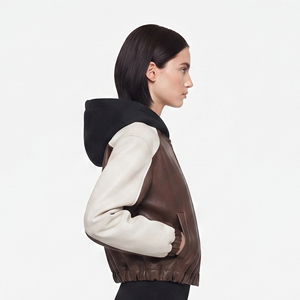 Women's Leather Crop Hoodie Women <b>Zip</b>-<b>Up</b> <b>Cropped</b> Leather Hoodie Female Side Pockets Leather Hood Girls OEM Leather Crop Hoodie - Product Image 3