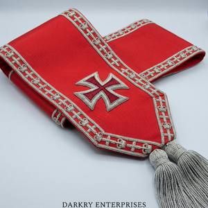 Banda Masónica de Terciopelo Rojo con Bordado de Hilo de Plata, Águila Bicéfala, Rito Escocés, Regalia Hecha a Mano con Borlas y Flecos Personalizadas - Product Image 5