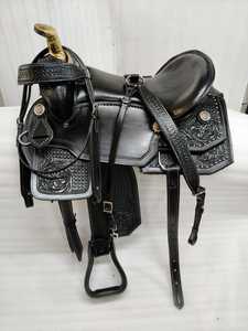 Selle Western en cuir noir avec décorations florales, ferrures en laiton, monture en bois pleine taille, durable et confortable - Product Image 1