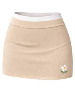 Conjunto de dos piezas beige personalizado para mujer: top corto y minifalda de cintura alta, elástico, informal, para verano, ropa deportiva. - Product Image 3