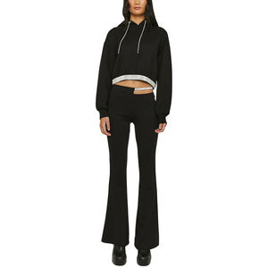 Conjunto de 2 piezas de sudadera con capucha personalizada para mujer, pantalón de chándal de algodón grueso French Terry de pierna ancha y corte recto. - Product Image 1