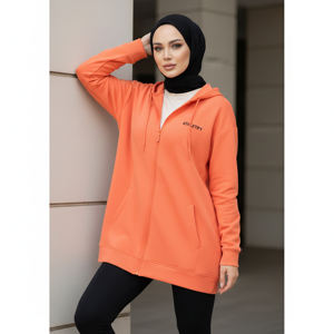 Veste longue unie à capuche pour femmes musulmanes, coupe ample, zippée, style islamique, vêtement de sport modeste, pour la marche et le quotidien - Product Image 1