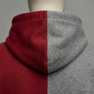 Sweat à capuche pour homme bicolore gris et rouge, style streetwear, en polaire premium doux au toucher, avec poche kangourou - Product Image 6
