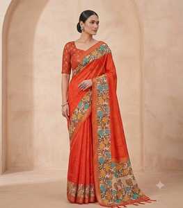 Tissue Dola Silk Bentex <b>Gap</b> Border With Lining Weave & Floral Digital Print Border - Product Image 1