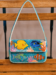 Sac à bandoulière artisanal fait main avec perles, motif récif corallien tropical, sac à main coloré sur le thème de l'océan, sac artisanal en gros - Product Image 1
