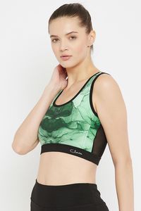 Soutien-gorge de sport vert imprimé marbre pour femme, col ras du cou, dos nageur, maintien moyen, respirant, haut de sport pour yoga - Product Image 2