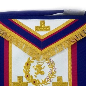 Tablier de Maître Maçon Personnalisé Brodé avec Bordure Bleue et Rouge et Franges Dorées – Régalia Franc-Maçon - Product Image 2