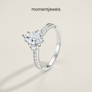 <b>Resizable</b> 925 Sterling Silver Marquise Cut Moissanite Engagement <b>Ring</b> with Prong Setting Rhodium Plated Luxury Style for Women - Product Image 1