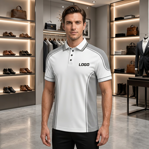 <b>White</b> Gray Patchwork Short Sleeve <b>Polo</b> Shirt <b>Men</b> Quick Dry Sporty Design Custom Logo Front Print Knitted Polyester Bangladesh - Product Image 6