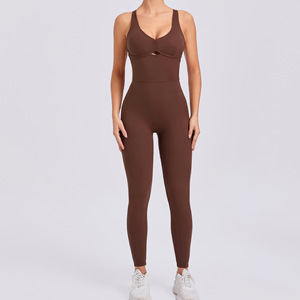 Combinaison de yoga pour femme, taille haute, vert uni, bretelles spaghetti, effet ventre plat, longueur intégrale, séchage rapide, haute extensibilité - Product Image 2