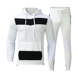 Survêtement à capuche pour homme, couleur blanche, blocs de couleurs, manches longues, coupe décontractée, polyester, vêtements d'automne avec poches latérales - Product Image 6