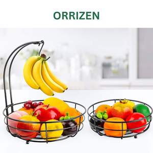 Panier à fruits et légumes en fer à 2 niveaux, écologique, durable, support à bananes, noir, 64 oz, organisateur de rangement pour la maison et la cuisine - Product Image 3