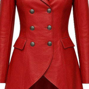 Gabardina Elegante Roja de Cuero Sintético para Mujer, Estilo Victoriano Steampunk con Doble Botonadura 2026 - Product Image 5