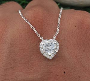 Collier Cœur Personnalisé en Argent Sterling 925 avec Zircon Cubique AAA, Sertissage Clos Vintage, Pendentif Amour Romantique, Bijou Plaqué Platine - Product Image 6