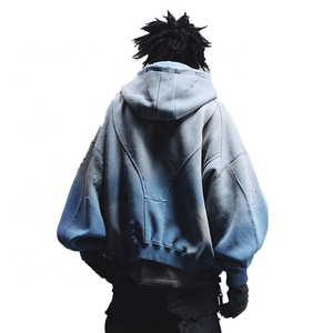 New High Quality Customized Oversized Dip Dye Vintage Fleece Hoodie Men 100% Cotton Gradient Color Pocket Design Winter - Product Image 2