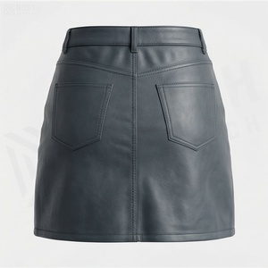 Jupe crayon mini en similicuir taille haute pour femme avec poche, design uni brillant, à porter toute l'année - Product Image 2