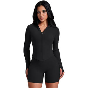 Chaqueta de yoga de nailon de manga larga con cuello alto y cremallera completa para mujer, transpirable, de ajuste ceñido, tops de entrenamiento de secado rápido para fitness, gimnasio y running - Product Image 4