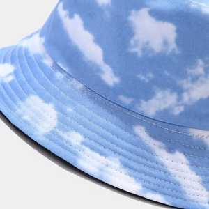 Sombrero tipo pescador unisex con estampado de nubes y cielo azul, de lona de poliéster, informal, ajustable, para adultos, para primavera y verano - Product Image 6